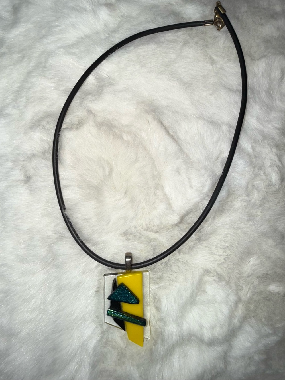 Modern Geometric Yellow and Teal Pendant Necklace